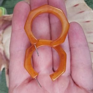 Vintage Marbled Mustard Yellow Colored Lucite Earrings TCJB1